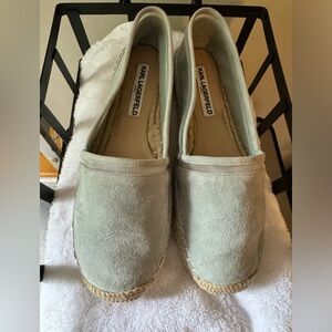 KARL LAGERFELD Gray Suede Slip On Espadrille Shoes Size 7.5